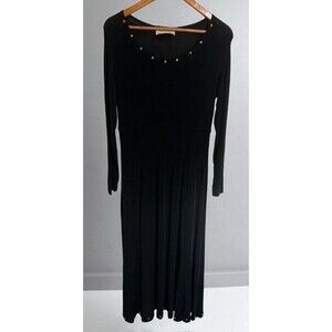 New Frontier Maxi Dress M Black Long Sleeve Western Goth Studded Trim Vintage